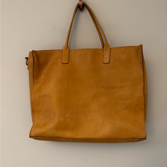 Tan light brown leather laptop purse book bag. - Picture 3 of 12